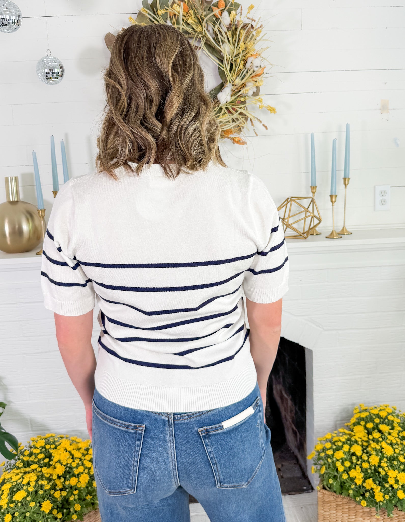 Georgette Ivory + Navy Striped Sweater