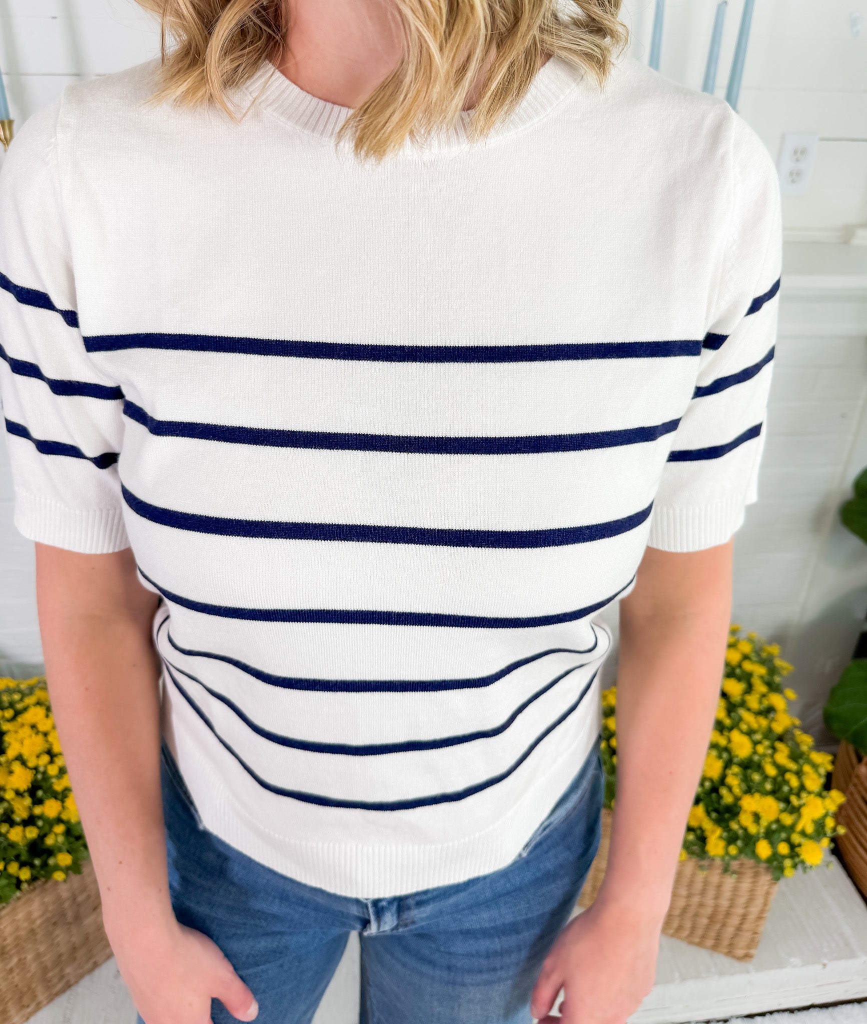 Georgette Ivory + Navy Striped Sweater
