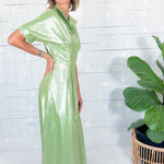 Georgia Metallic Opal Green Linen Maxi Dress Emily McCarthy