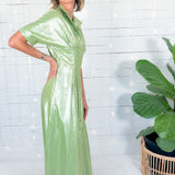 Georgia Metallic Opal Green Linen Maxi Dress Emily McCarthy