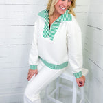 Georgia White Scuba + Kelly Green Stripe Top Entro