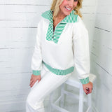 Georgia White Scuba + Kelly Green Stripe Top Entro