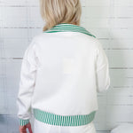 Georgia White Scuba + Kelly Green Stripe Top Entro