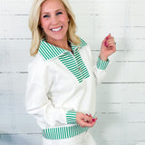 Georgia White Scuba + Kelly Green Stripe Top Entro