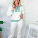 Georgia White Scuba + Kelly Green Stripe Top Entro
