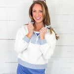 Georgia White Scuba + Carolina Blue Stripe Top