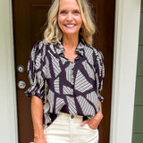 Georgie Geometric Stripes Black Top TCEC