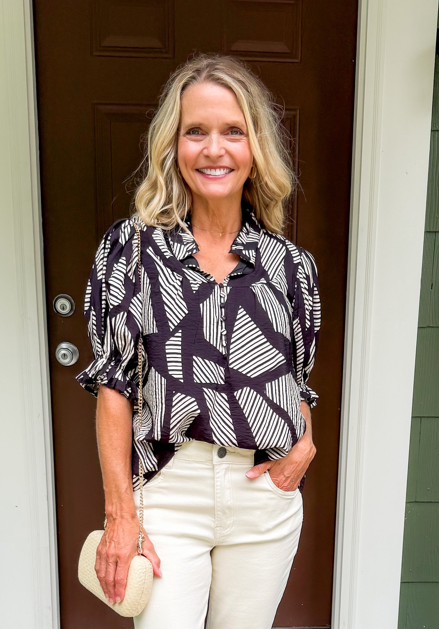 Georgie Geometric Stripes Black Top TCEC