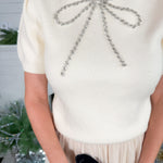 Gertrude Cream Dazzled Bow Sweater