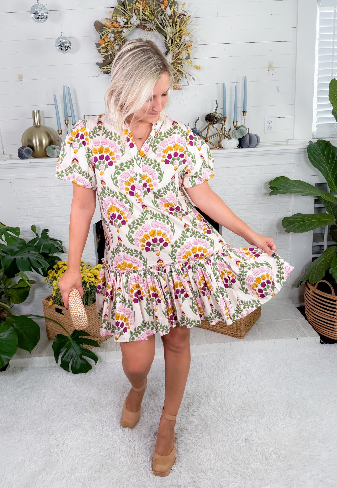 Gia Cream Botanique Mini Dress Double A the Label