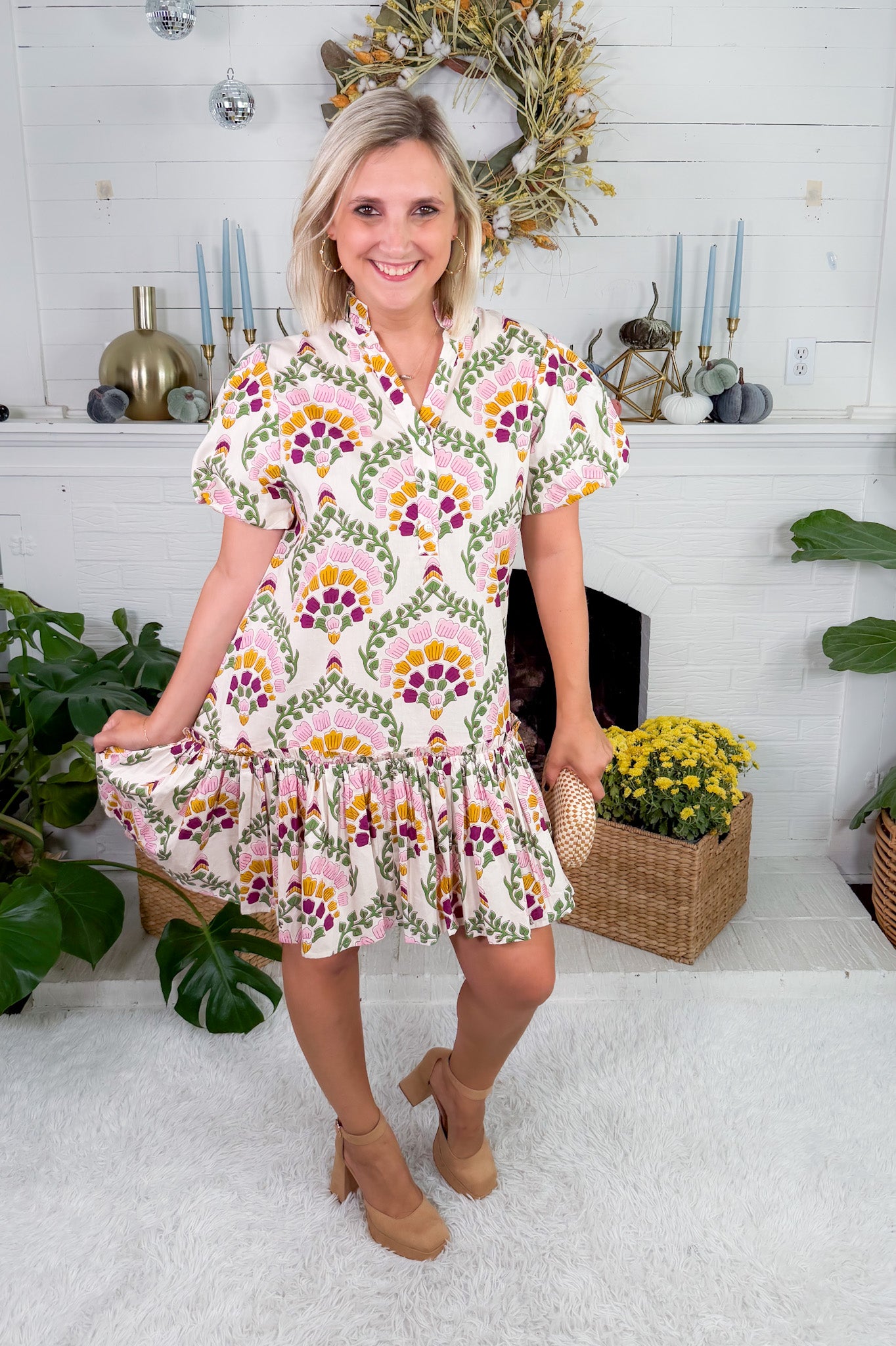 Gia Cream Botanique Mini Dress Double A the Label