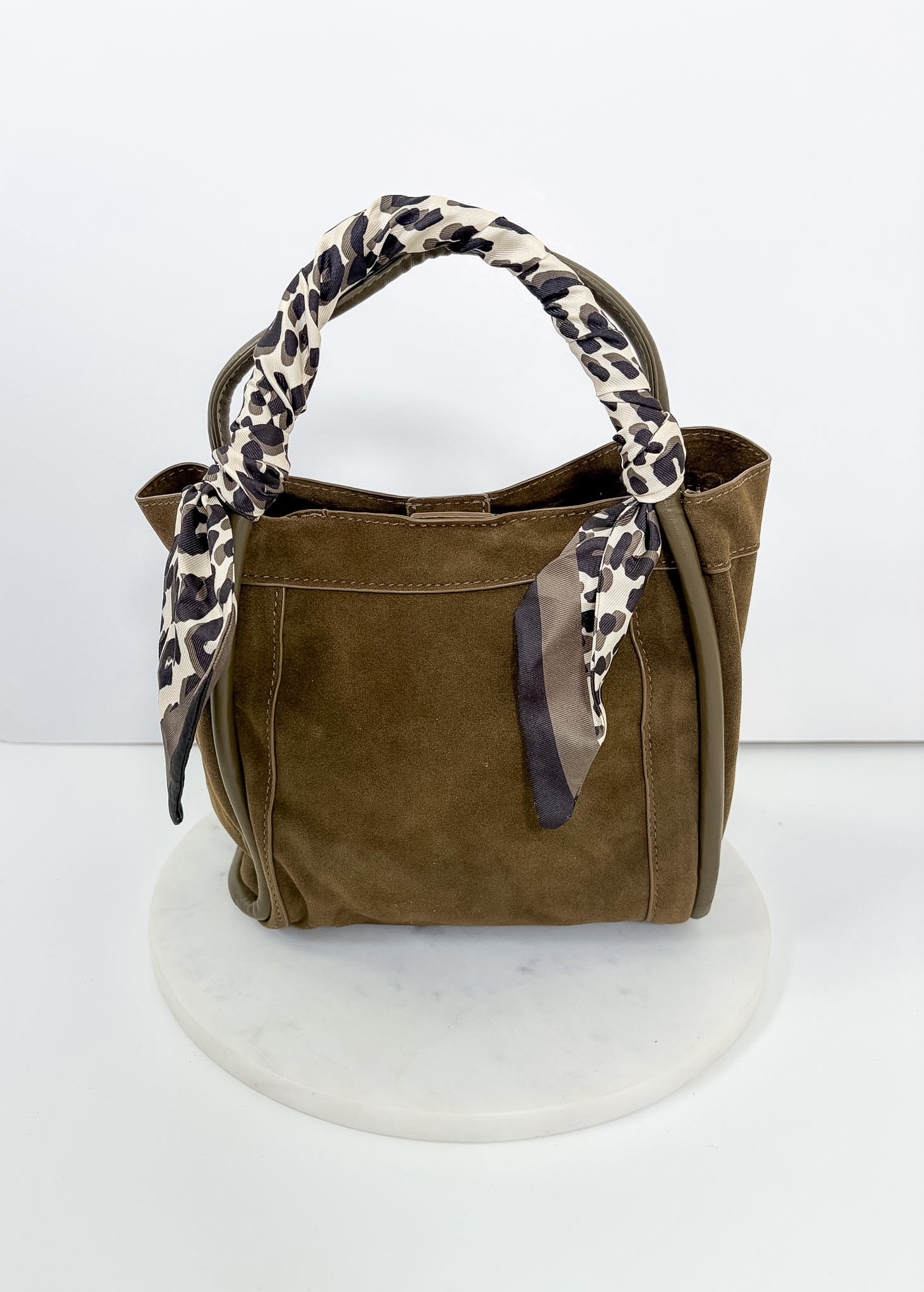 Gianna Olive Suede Bucket Bag