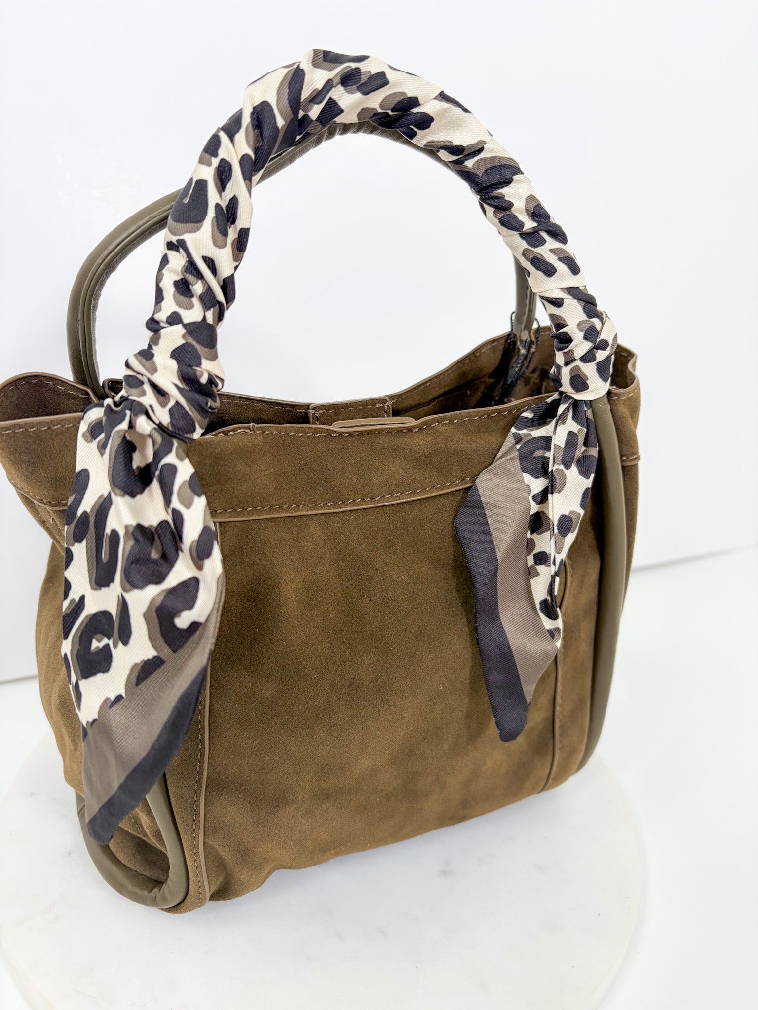 Gianna Olive Suede Bucket Bag