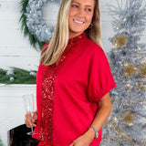 Gibson Red Sequin Stripe Front Top Entro