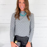 Gigi Heather Grey + Black Dottie Mock Neck Top Compania Fantastica