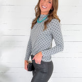 Gigi Heather Grey + Black Dottie Mock Neck Top Compania Fantastica