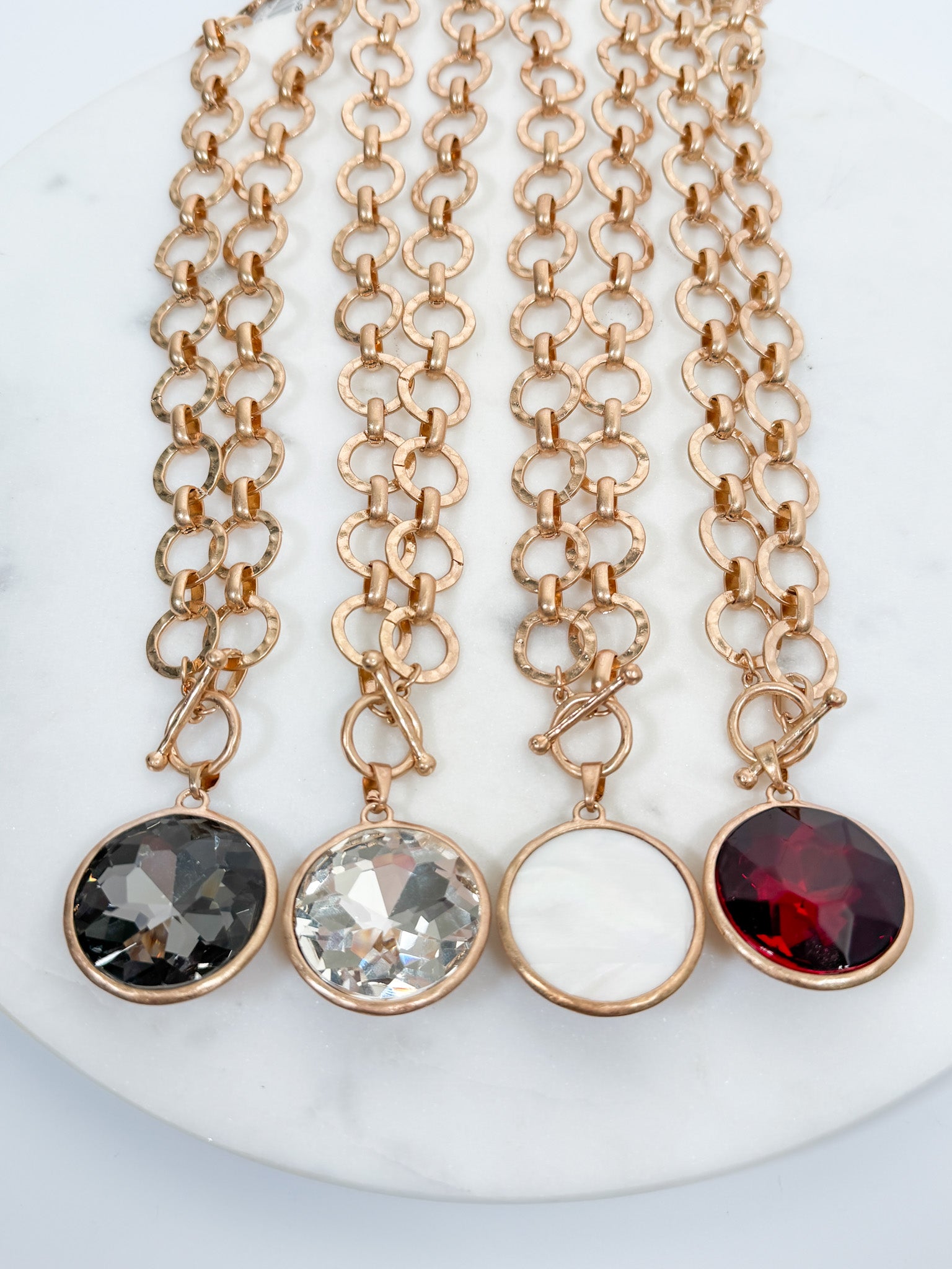 Gilded Radiance Chunky Ring Chain with Sparkly Crystal Necklace