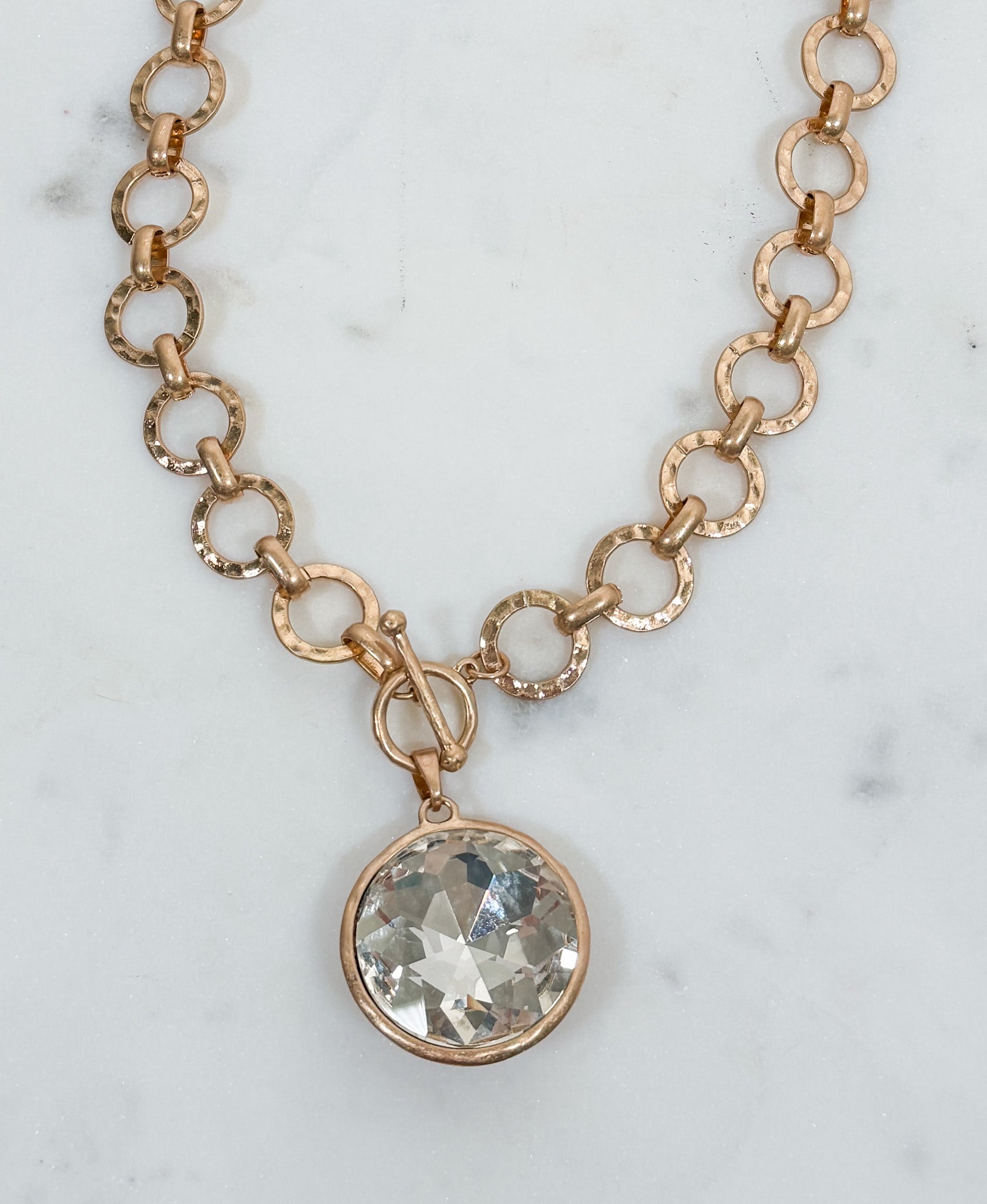 Gilded Radiance Chunky Ring Chain with Sparkly Crystal Necklace Clear