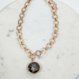 Gilded Radiance Chunky Ring Chain with Sparkly Crystal Necklace Grey