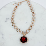 Gilded Radiance Chunky Ring Chain with Sparkly Crystal Necklace Red