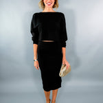 Giovanni  Black Boat Neck Cropped Sweater Pinch