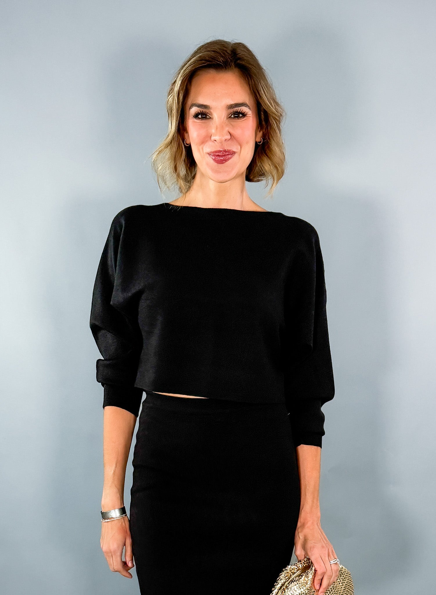 Giovanni  Black Boat Neck Cropped Sweater Pinch