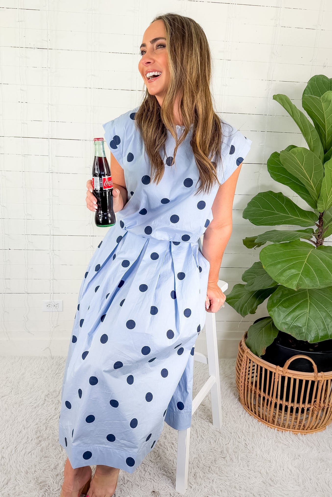 Giselle Blue Pleated Polka Dot Maxi Skirt GLAM