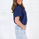 Giselle Navy Stand Collar Top GLAM