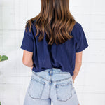 Giselle Navy Stand Collar Top GLAM
