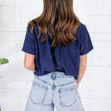 Giselle Navy Stand Collar Top GLAM