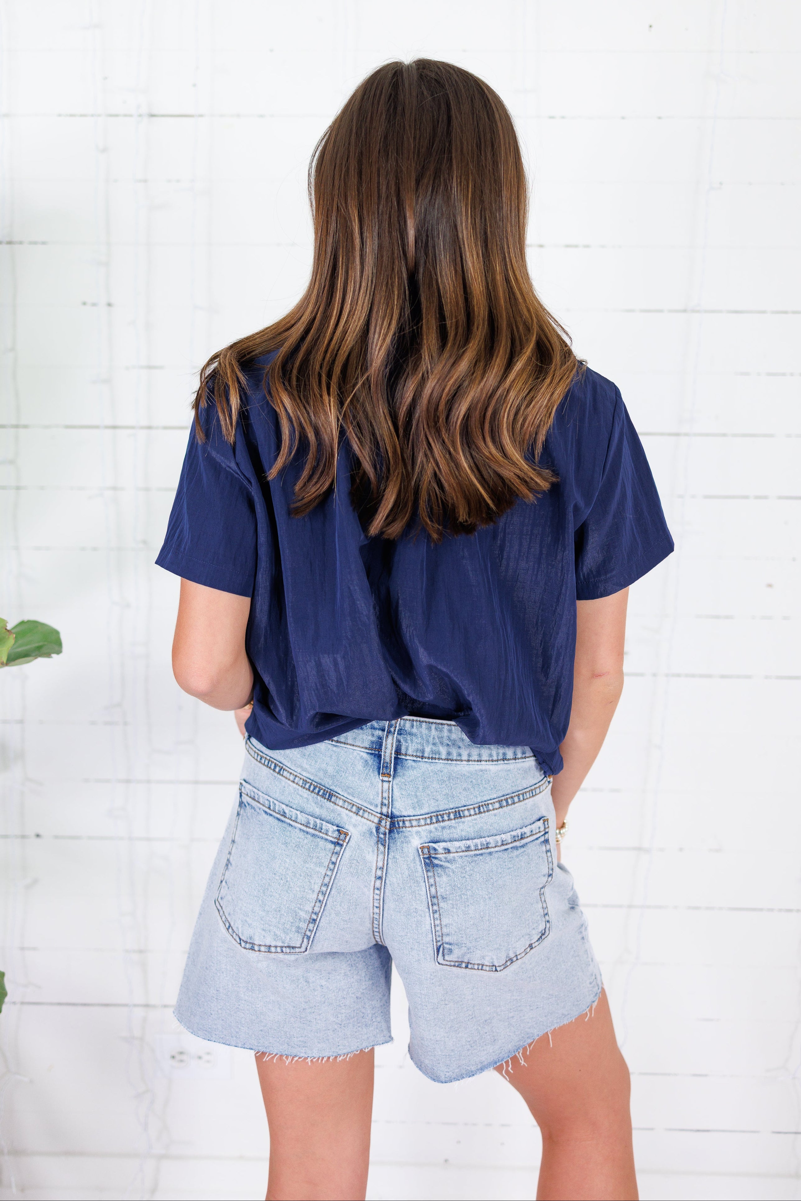 Giselle Navy Stand Collar Top GLAM