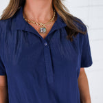 Giselle Navy Stand Collar Top GLAM