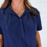 Giselle Navy Stand Collar Top GLAM