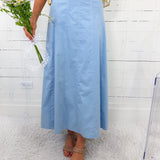 Glenn Baby Blue Contrast Topstitching Maxi Skirt TCEC