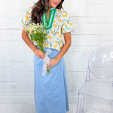 Glenn Baby Blue Contrast Topstitching Maxi Skirt TCEC