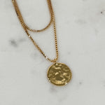 Gold Dipped Coin Pendant + CZ Charm Layered Chain Necklace
