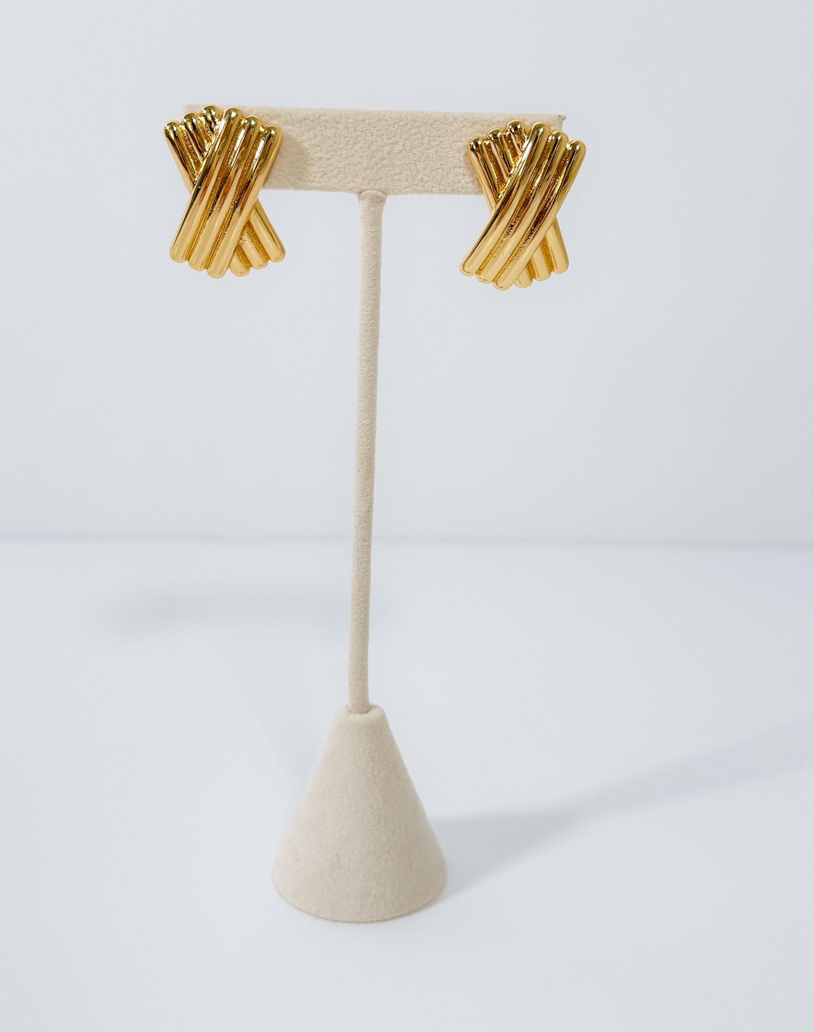 Gold Dipped Layered Ridged Stud Earrings