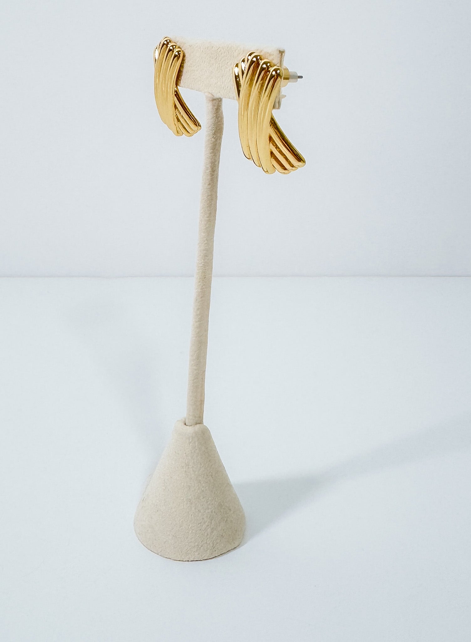 Gold Dipped Layered Ridged Stud Earrings