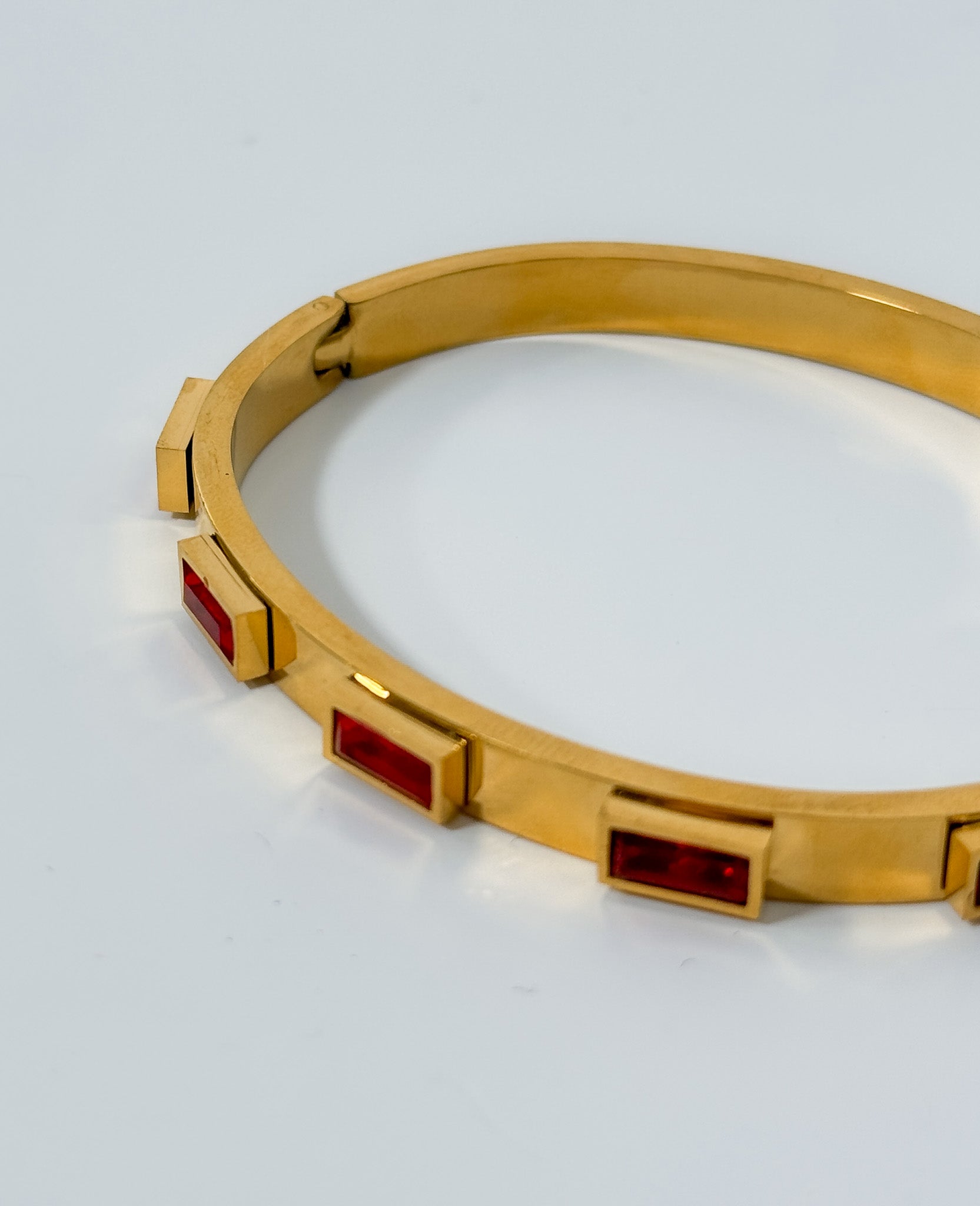 Gold Dipped Stainless Steel Red Zircon Bangle