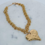 Gold Hammered Heart + Chunky Chain Necklace
