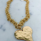 Gold Hammered Heart + Chunky Chain Necklace