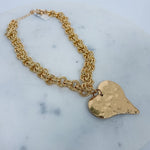 Gold Hammered Heart + Chunky Chain Necklace