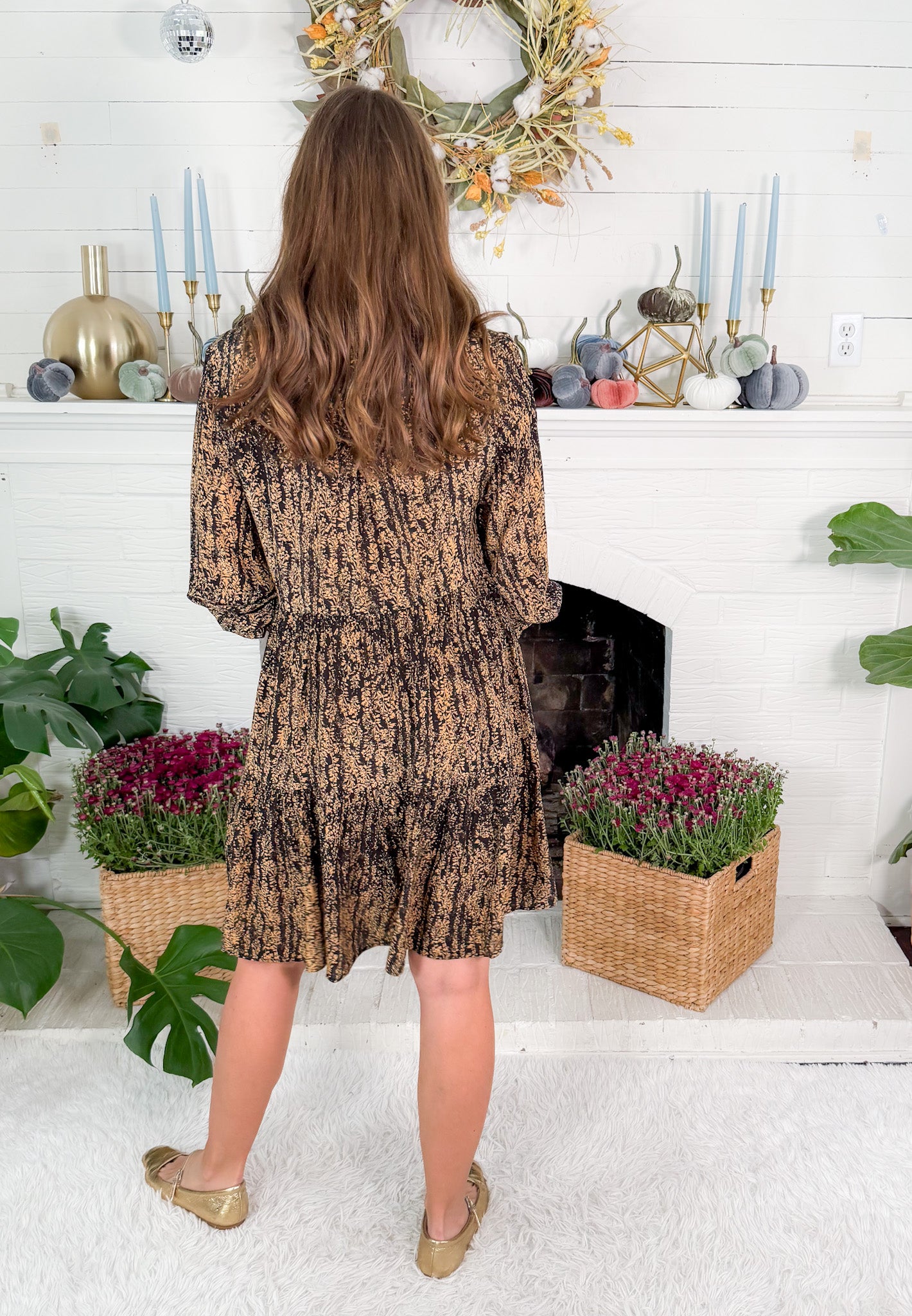 Gold + Black Wisteria Mini Dress Elan