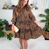Gold + Black Wisteria Mini Dress Elan
