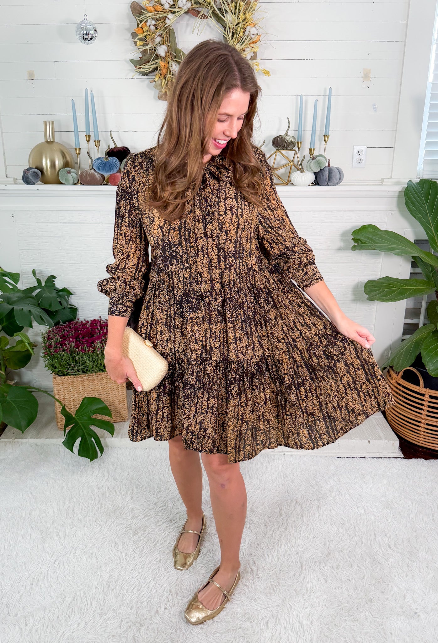 Gold + Black Wisteria Mini Dress Elan