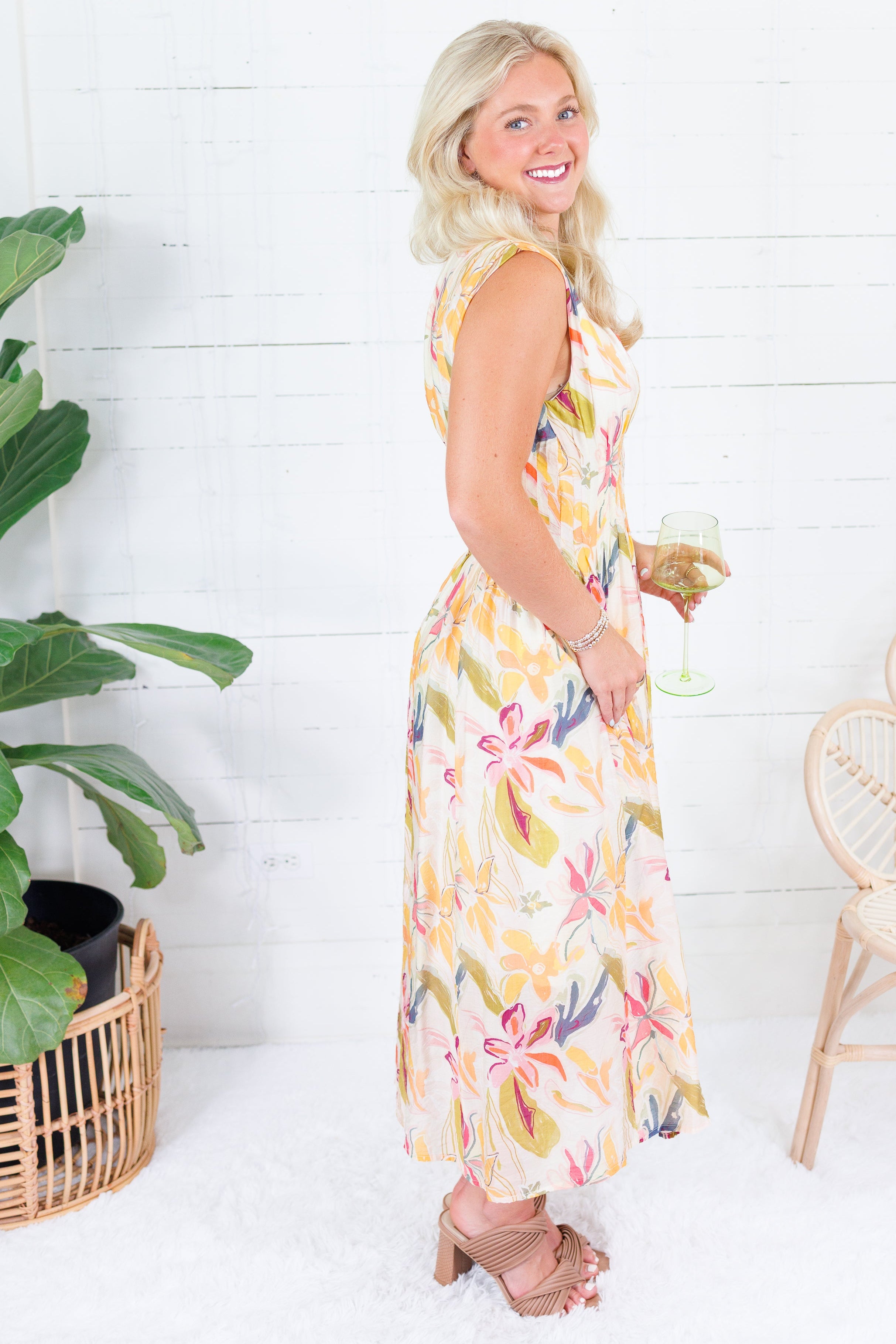 Goldie Tangerine Floral Midi Dress Gigio