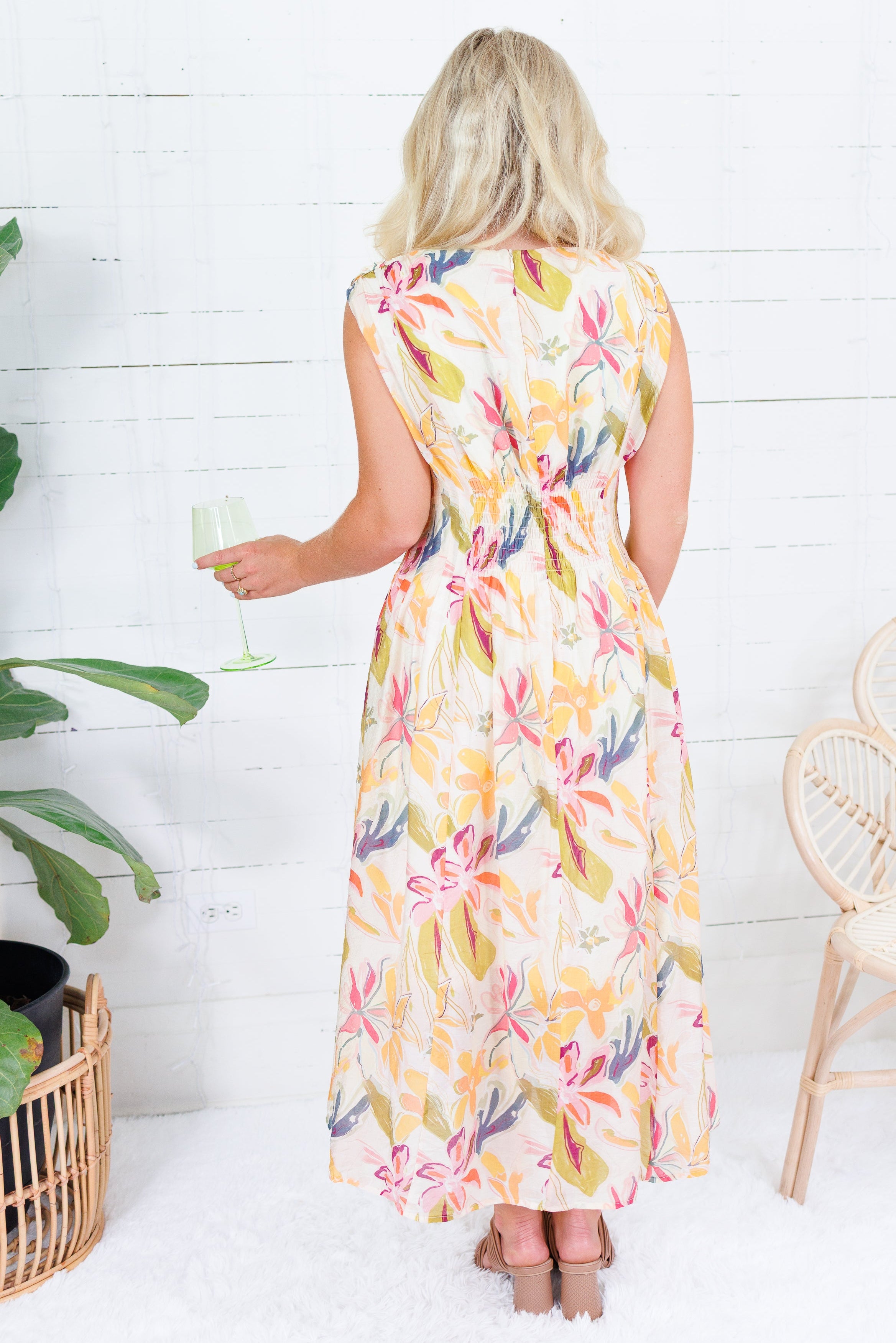 Goldie Tangerine Floral Midi Dress Gigio