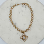 Goslin Gold Chain + Stylized Pearl Cross Necklace