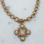 Goslin Gold Chain + Stylized Pearl Cross Necklace