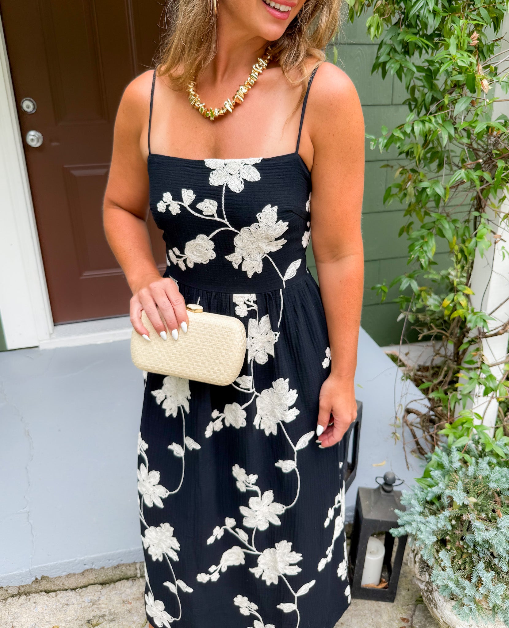 Gracie Black Embroidered Midi Dress Lucy Paris